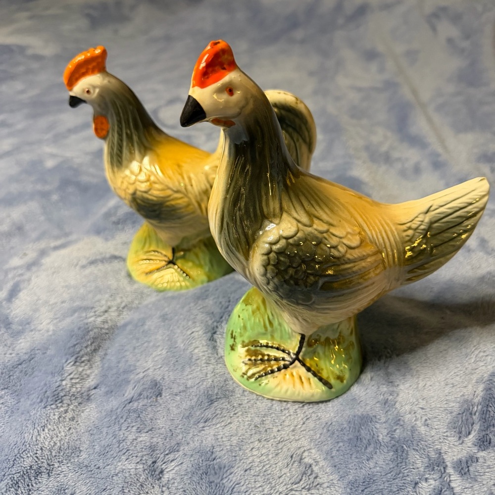 Vintage Ceramic Chicken Figurines - Yellow and Orange
